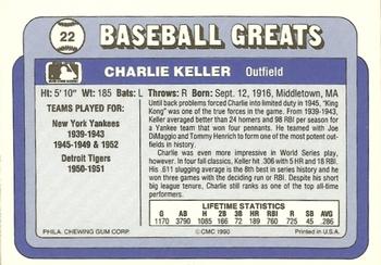 1990 Swell Baseball Greats #22 Charlie Keller Back