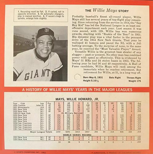 1962 Auravision Records #NNO Willie Mays Back