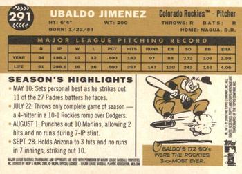 2009 Topps Heritage #291 Ubaldo Jimenez Back