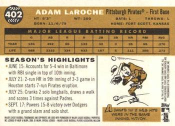 2009 Topps Heritage #402 Adam LaRoche Back