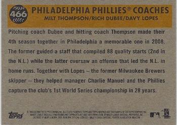 2009 Topps Heritage #466 Philadelphia Phillies Coaches (Milt Thompson / Rich Dubee / Davey Lopes) Back