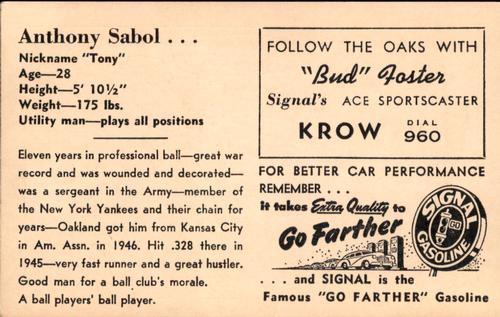 1947 Signal Oil #NNO Tony Sabol Back