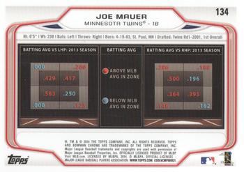 2014 Bowman Chrome #134 Joe Mauer Back