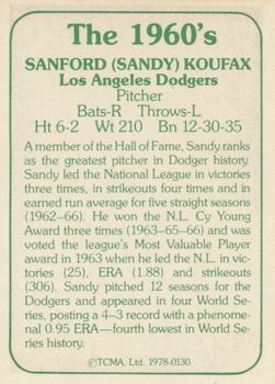 1978 TCMA The 1960's I #0130 Sandy Koufax Back