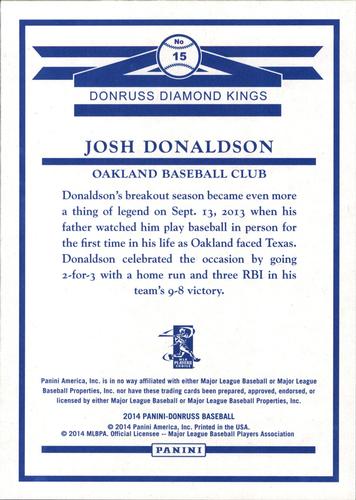2014 Donruss - Diamond King Box Toppers #15 Josh Donaldson Back