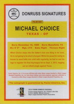 2014 Donruss - Donruss Signatures #MC Michael Choice Back