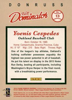 2014 Donruss - Elite Dominator Series 1 #13 Yoenis Cespedes Back