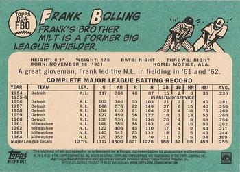 2014 Topps Heritage - Real One Autographs #ROA-FBO Frank Bolling Back