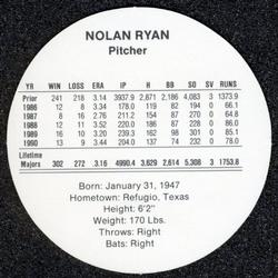 1991 Cadaco Discs #NNO Nolan Ryan Back