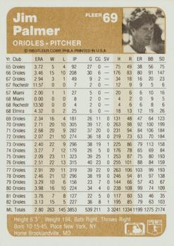 1983 Fleer #69 Jim Palmer Back