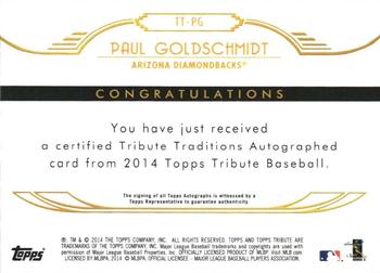 2014 Topps Tribute - Tribute Traditions Autographs Yellow #TT-PG Paul Goldschmidt Back
