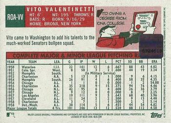 2008 Topps Heritage - Real One Autographs Red Ink #ROA-VV Vito Valentinetti Back