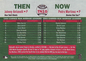 2003 Topps Heritage - Then and Now #TN10 Johnny Antonelli / Pedro Martinez Back