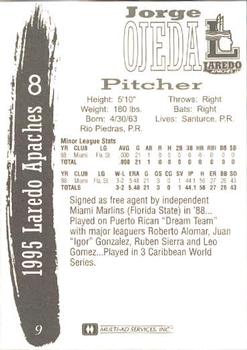 1995 Multi-Ad Laredo Apaches #9 Jorge Ojeda Back