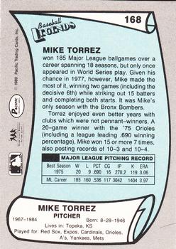 1989 Pacific Legends II #168 Mike Torrez Back