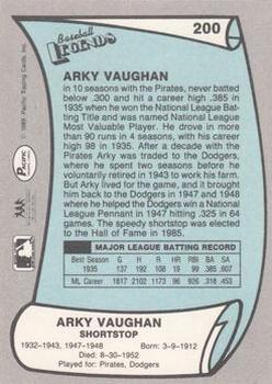 1989 Pacific Legends II #200 Arky Vaughan Back