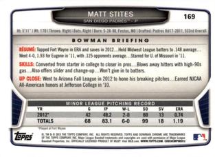 2013 Bowman Chrome Mini #169 Matt Stites Back