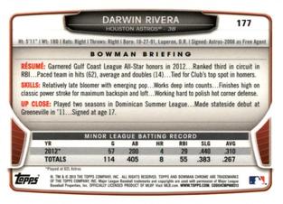 2013 Bowman Chrome Mini #177 Darwin Rivera Back