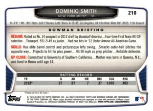 2013 Bowman Chrome Mini #210 Dominic Smith Back