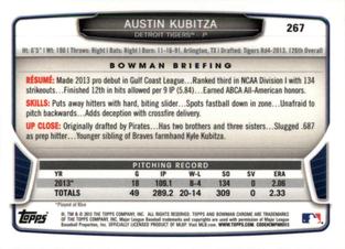 2013 Bowman Chrome Mini #267 Austin Kubitza Back