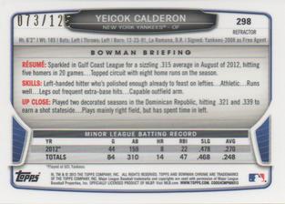 2013 Bowman Chrome Mini - Refractors #298 Yeicok Calderon Back