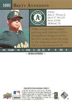 2009 Upper Deck #1001 Brett Anderson Back