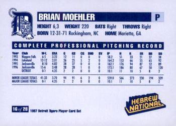 1997 Hebrew National Detroit Tigers #16 Brian Moehler Back