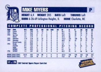 1997 Hebrew National Detroit Tigers #17 Mike Myers Back