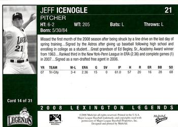 2008 MultiAd Lexington Legends #14 Jeff Icenogle Back