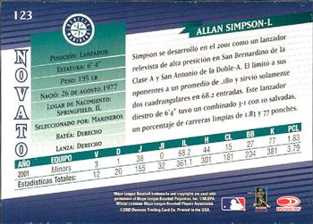 2002 Donruss Super Estrellas #123 Allan Simpson Back