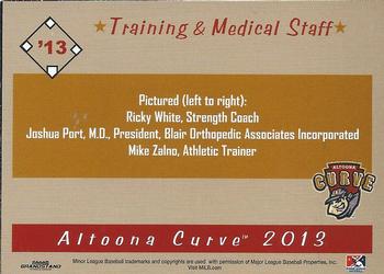 2013 Grandstand Altoona Curve #NNO Training & Medical Staff (Ricky White / Joshua Port / Mike Zalno) Back