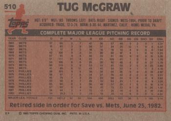 1983 Topps #510 Tug McGraw Back