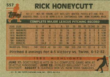1983 Topps #557 Rick Honeycutt Back