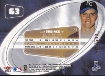 2004 Fleer E-X #63 Zack Greinke Back