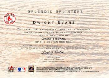 2001 Fleer Boston Red Sox 100th Anniversary - Splendid Splinters Game-Used Bats #NNO Dwight Evans Back