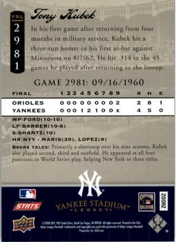 2008 Upper Deck Yankee Stadium Legacy #2981 Tony Kubek Back