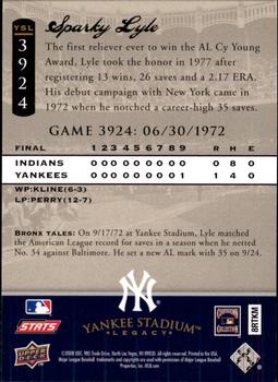 2008 Upper Deck Yankee Stadium Legacy #3924 Sparky Lyle Back