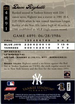2008 Upper Deck Yankee Stadium Legacy #4891 Dave Righetti Back