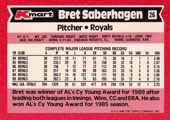 1990 Topps Kmart Super Stars #26 Bret Saberhagen Back