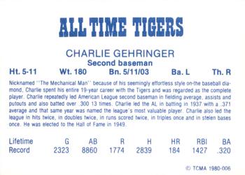 1980 TCMA All Time Detroit Tigers #006 Charlie Gehringer Back