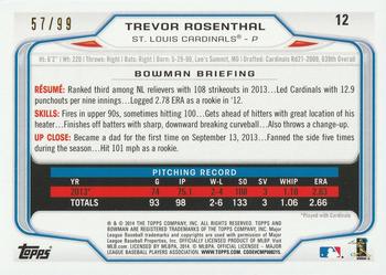 2014 Bowman - Yellow #12 Trevor Rosenthal Back