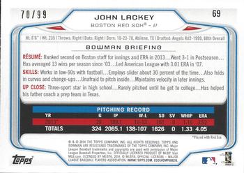 2014 Bowman - Yellow #69 John Lackey Back