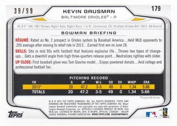 2014 Bowman - Yellow #179 Kevin Gausman Back