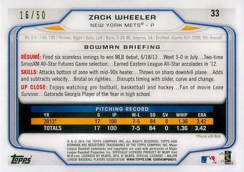 2014 Bowman - Gold #33 Zack Wheeler Back
