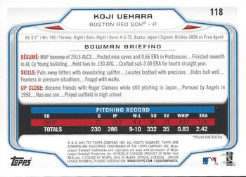 2014 Bowman - Hometown #118 Koji Uehara Back