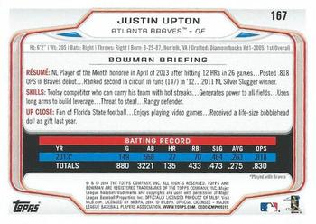 2014 Bowman - Hometown #167 Justin Upton Back