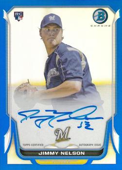 2014 Bowman - Chrome Rookie Autographs Blue Refractors #BCAR-JN Jimmy Nelson Front