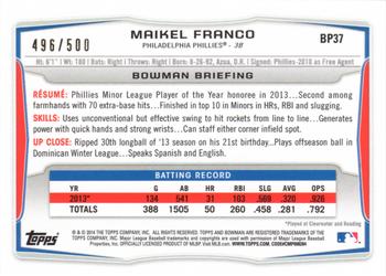 2014 Bowman - Prospects Blue #BP37 Maikel Franco Back