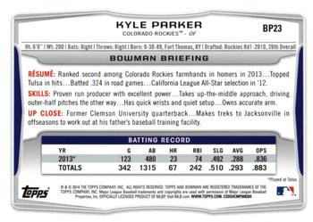 2014 Bowman - Prospects Hometown #BP23 Kyle Parker Back