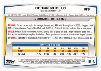 2014 Bowman - Prospects Hometown #BP34 Cesar Puello Back